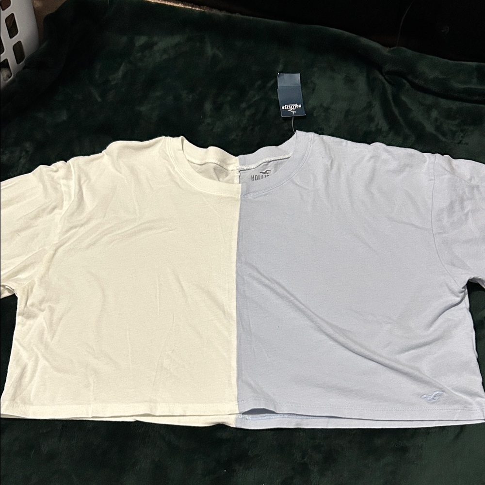 Hollister White and Light Blue Cotton Tee